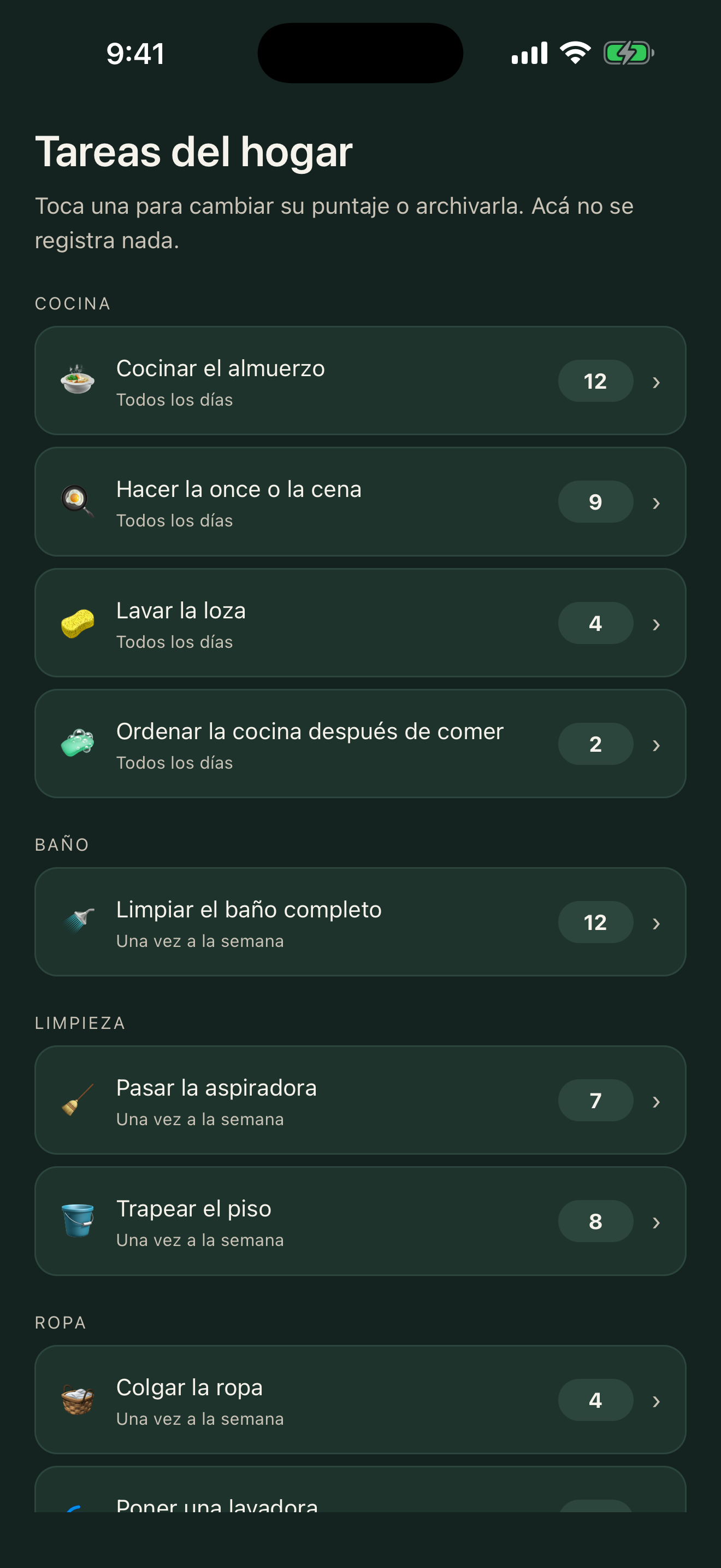 Pantalla Tareas